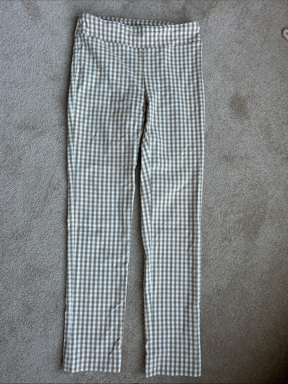 J. McLaughlin Beige/Tan and White Gingham Stretch Slim Pants Sz 4